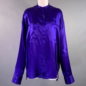 HAIDER ACKERMANN Size S Blue Silk Nehru Collar Hidden Buttons Shirt